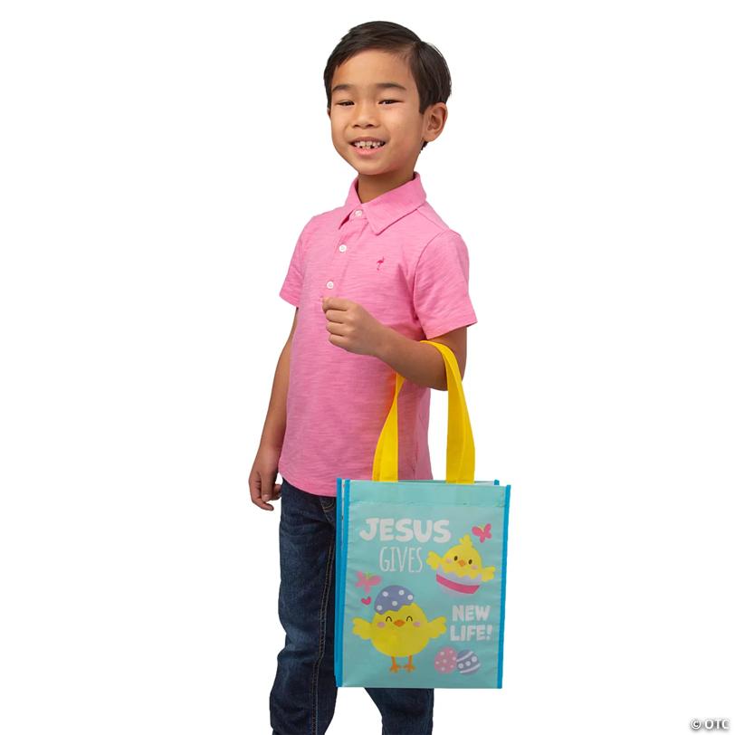 9" x 11" Medium Religious Easter Whimsy Laminated Shopper Tote Bags – 12 Pc.
