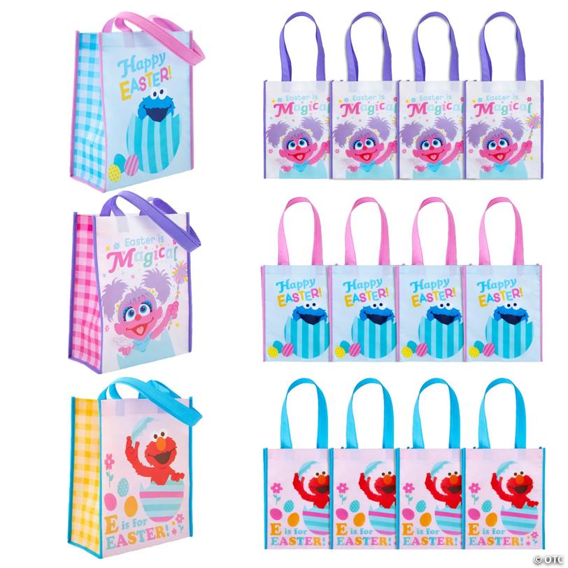 9" x 11" Medium Sesame Street Easter Character Laminated Nonwoven Shopper Tote Bags – 12 Pc.