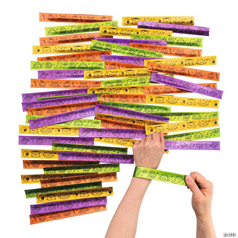 9" x 1" Bulk 100 Pc. Halloween Characters Slap Bracelet Assortment
