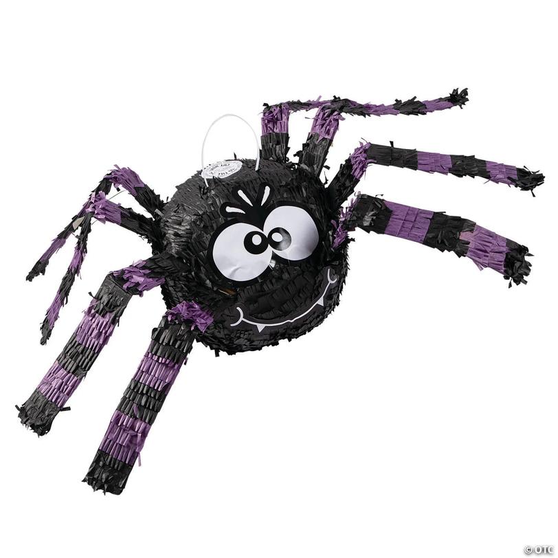 9" x 9" Silly Spider-Shaped Black & Purple Papier-Mâché Piñata