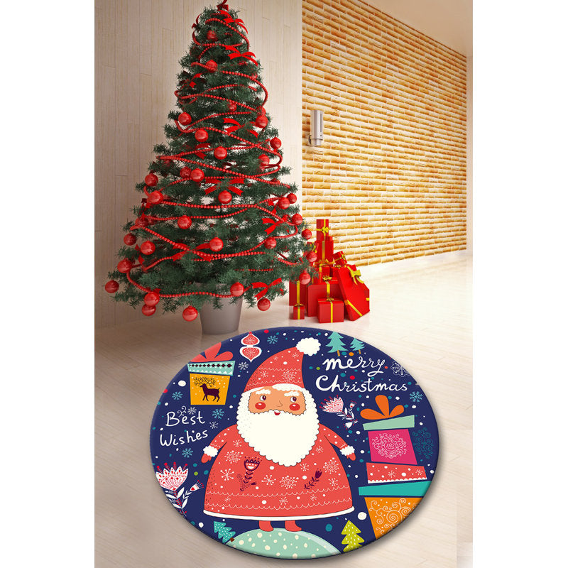 Antibacterial Christmas Carpet, 3.9 ft Diameter, 100% Polyester, 0.4 in Pile Height | Non-Slip Underside, Machine Washable | Perfect Holiday Decor for Living Room & Bedroom, Soft and Durable Design