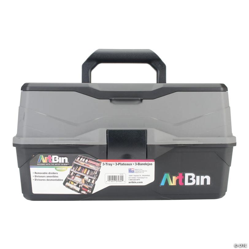 ArtBin Lift Tray Box W/3 Trays & Quick Access Lid Storage-9"X15.75"X8.375", Black & Gray