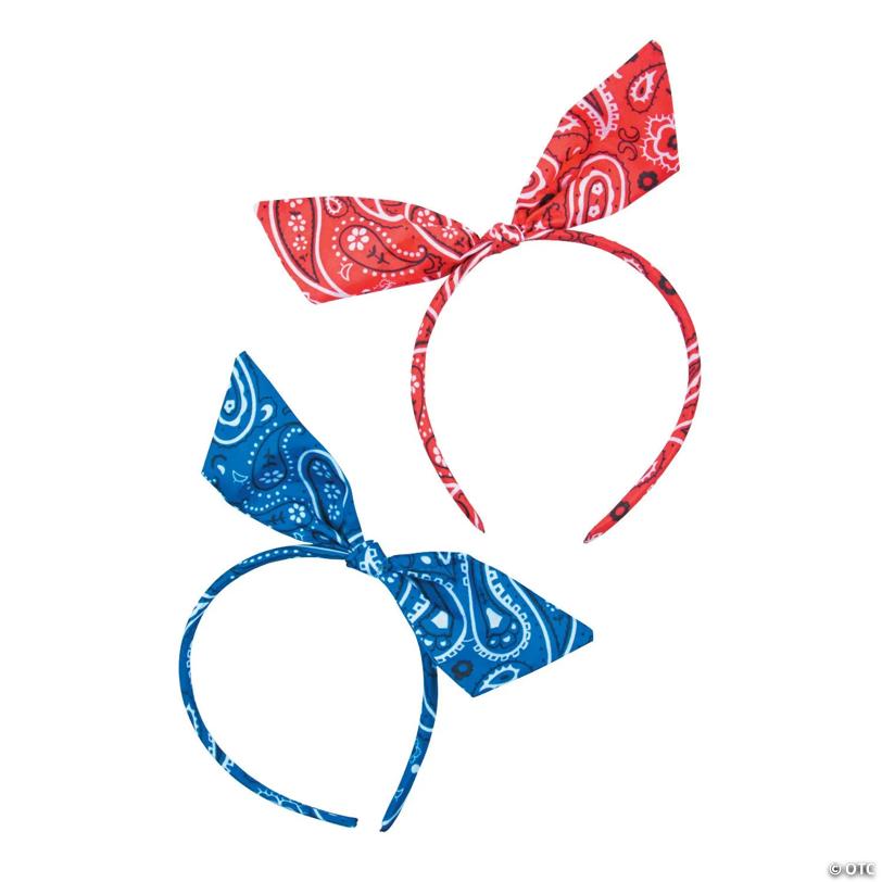 Bandana Print Bow Headbands - 6 Pc.