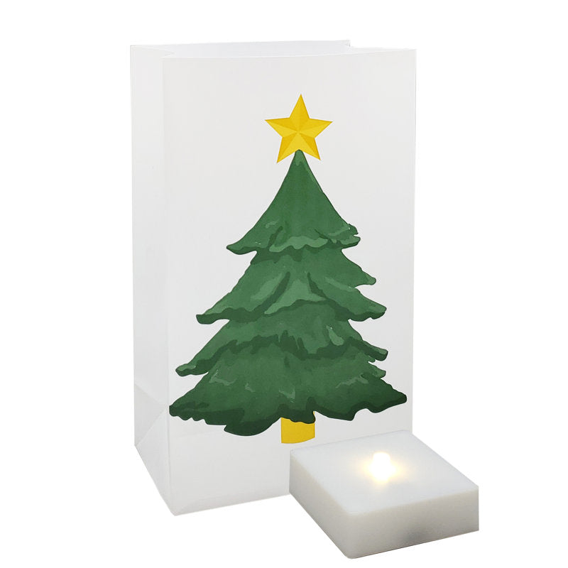 Battery-Operated Luminaria Kit, Holiday Tree - Set of 6