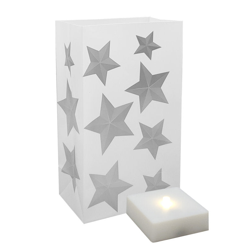 Battery-Operated Luminaria Kit, Silver Star - Set of 6