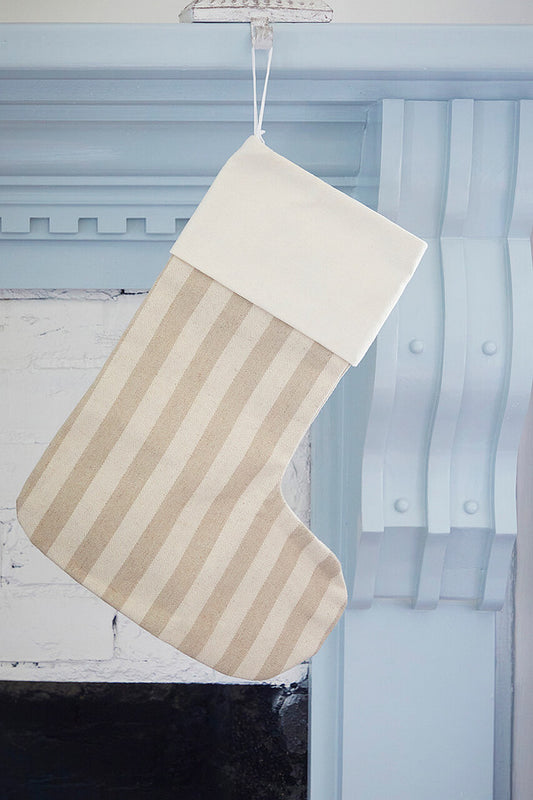 Beige Stocking with Brown Stripes Christmas Holiday Decoration