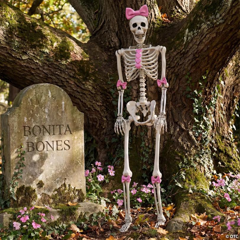 Bonita Bones Pink Bows & Hearts Posable Skeleton Halloween Decoration