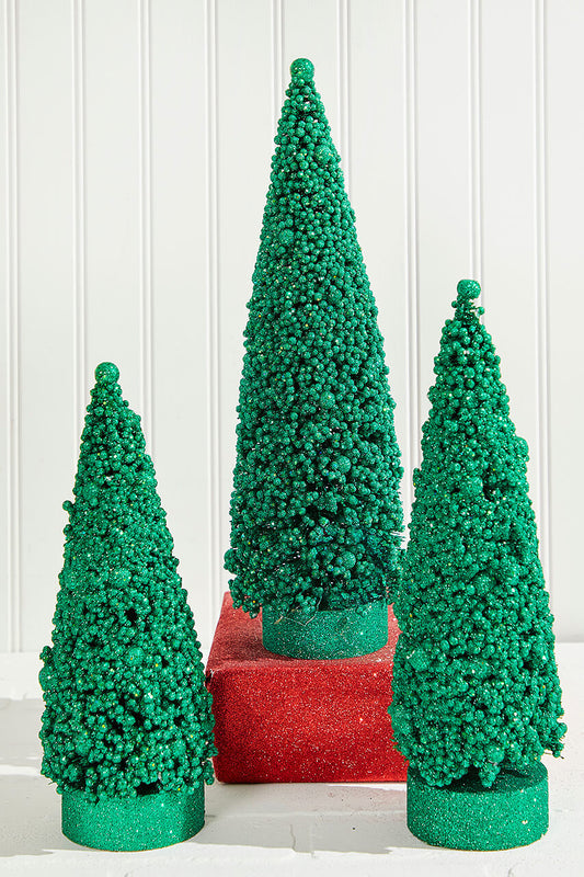 Set of 3 Green Bottle Brush Trees Mini Christmas Tree Decorations