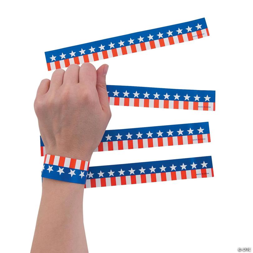 Bulk 100 Pc. Patriotic Self-Adhesive Paper Wristbands