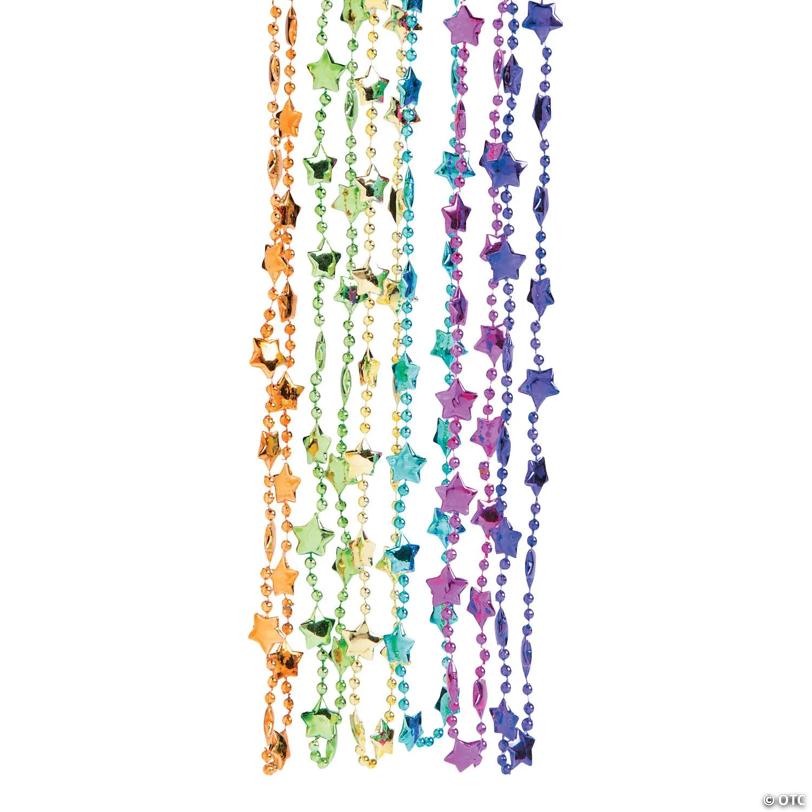 Bulk 48 Pc. Metallic Neon Star Beaded Necklaces