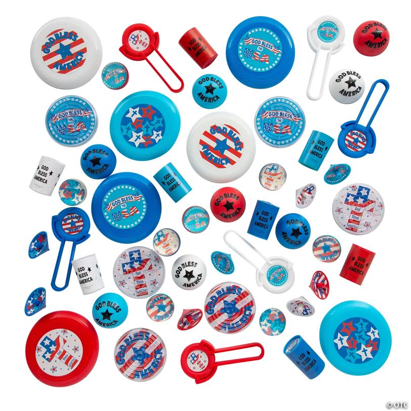 Bulk 52 Pc. Religious Red, White & Blue Patriotic Toys & Handouts