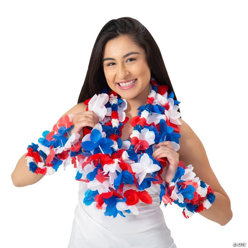 36" Bulk 100 Pc. Patriotic Red, White & Blue Leis Assortment