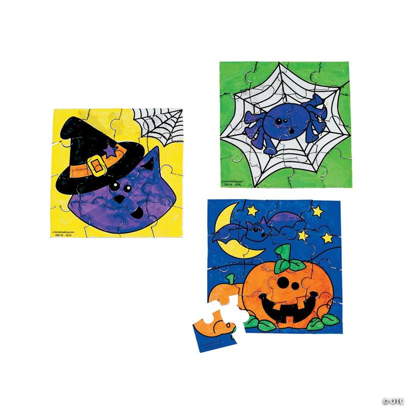 Bulk Set of 50 Color Your Own Halloween Friends Mini Puzzles
