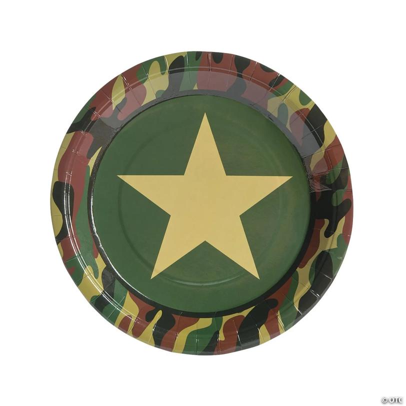 Camouflage Army Star Paper Dinner Plates - 8 Ct.
