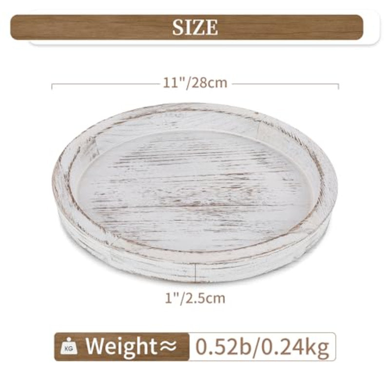 Candle Plate Holder Tray: Round Wooden Decorative Candle Plate Small Farmhouse Table Centerpiece Rustic White Wood Tealight Pillar Trays For Christmas Wedding Halloween Home Décor