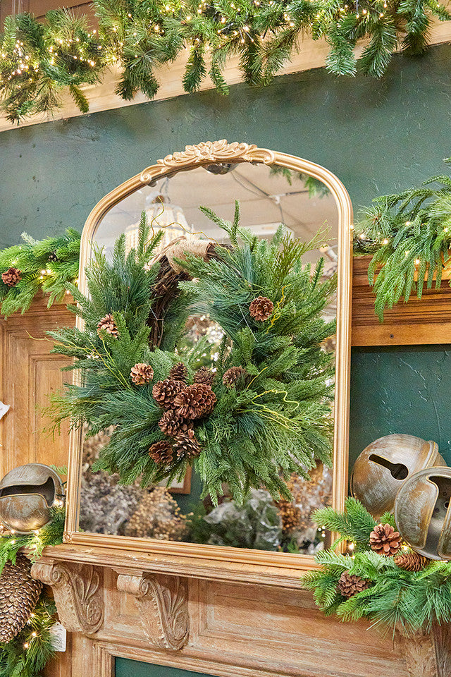 26” Mixed Greens Pine Cones Swag Wreath Rustic & Festive Holiday Decoration