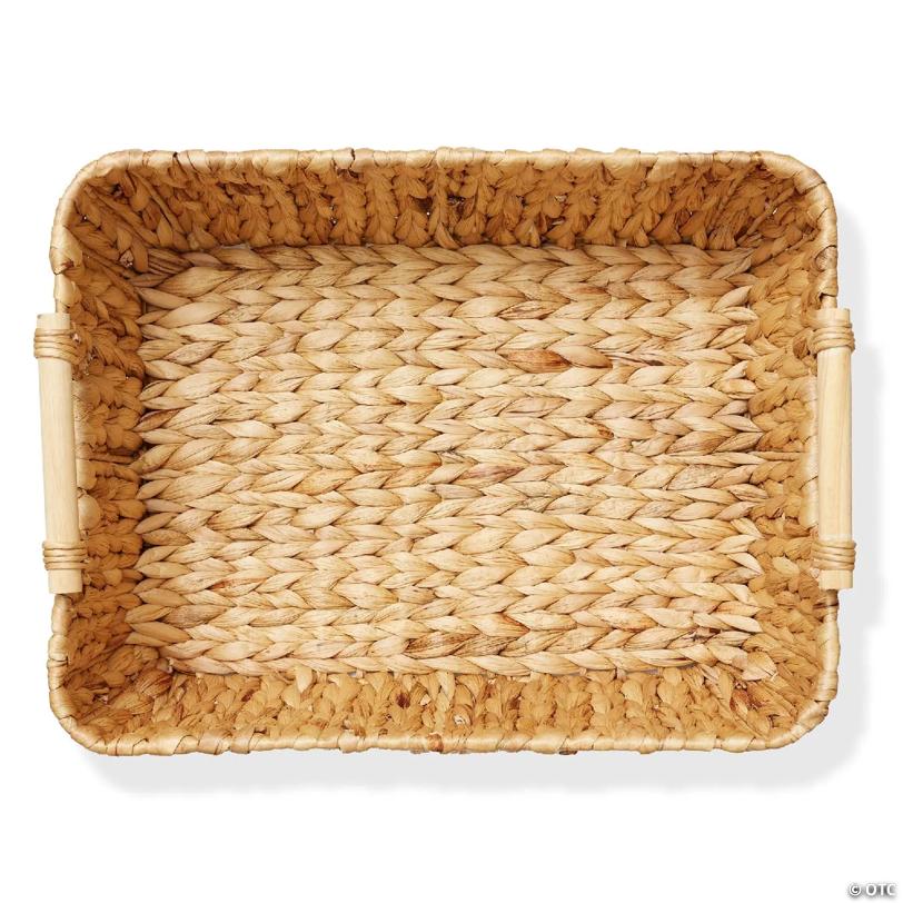 Casafield 2-Piece Oval Storage Baskets with Wood Handles, Large Woven Wicker Bin Organizer