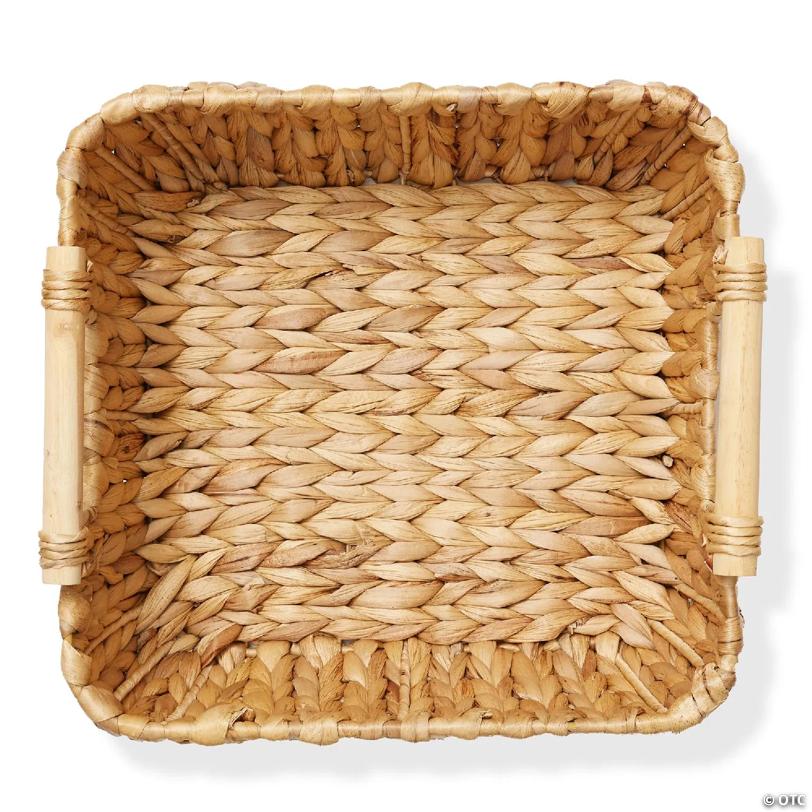 Casafield 2-Piece Oval Storage Baskets with Wood Handles, Small Woven Wicker Bin Organizer