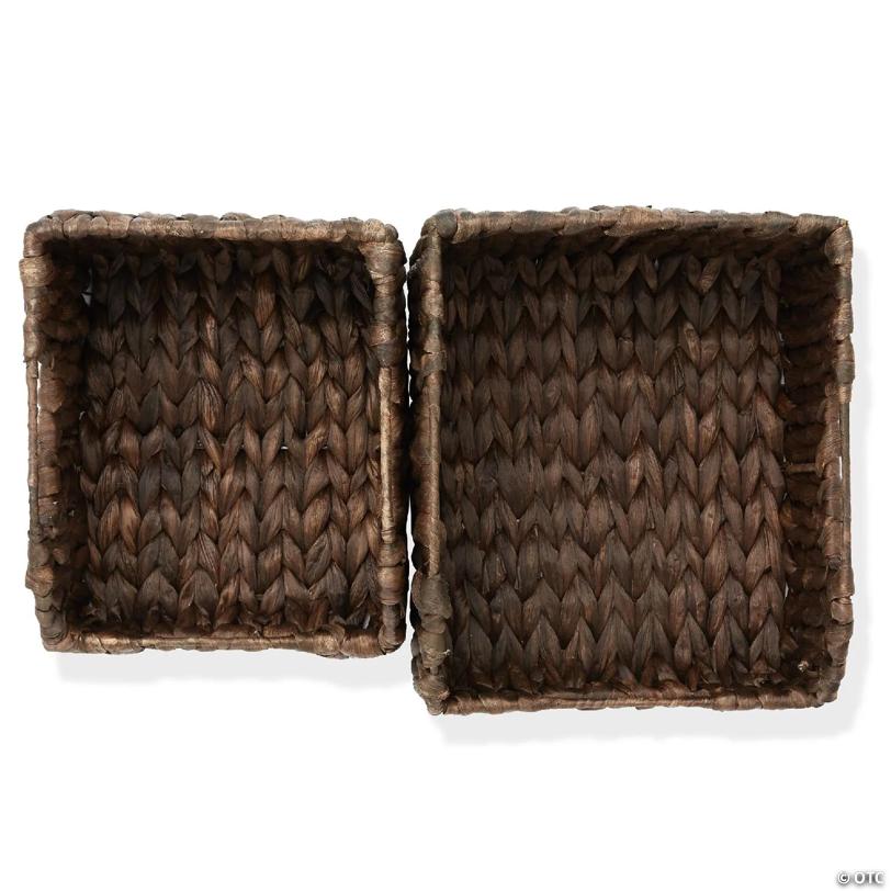 Casafield 2pk Hyacinth Pantry Baskets, Wicker Kitchen Storage Bins for Shelves, Espresso