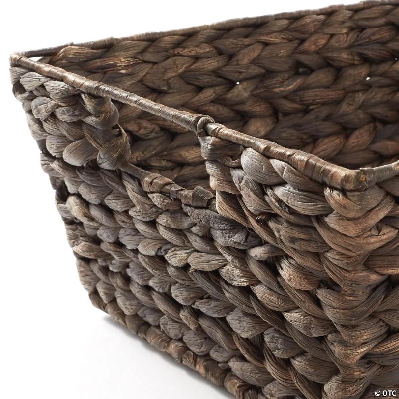 Casafield 2pk Wide Pantry Baskets, Hyacinth Wicker Kitchen Shelf Storage Bins, Espresso