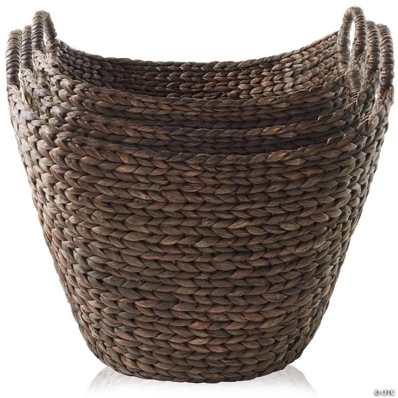 Casafield 3pc Hyacinth Boat Baskets, Storage Totes for Laundry, Blankets, Toys - Espresso