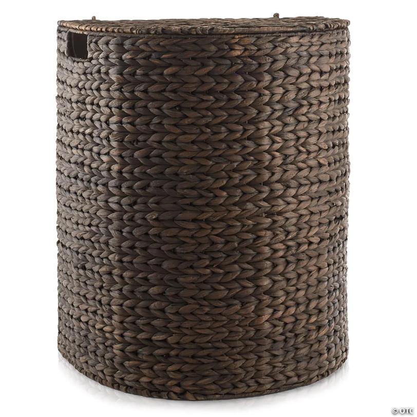 Casafield Half Moon Laundry Hamper Clothes Basket w Lid & Liner, Espresso Wicker Hyacinth