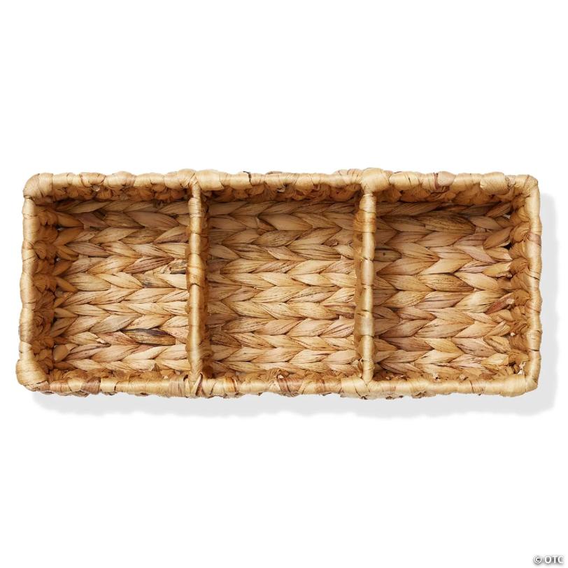 Casafield Set of 2 Storage Baskets with 3 Sections, Wicker Bathroom Organizers, Natural