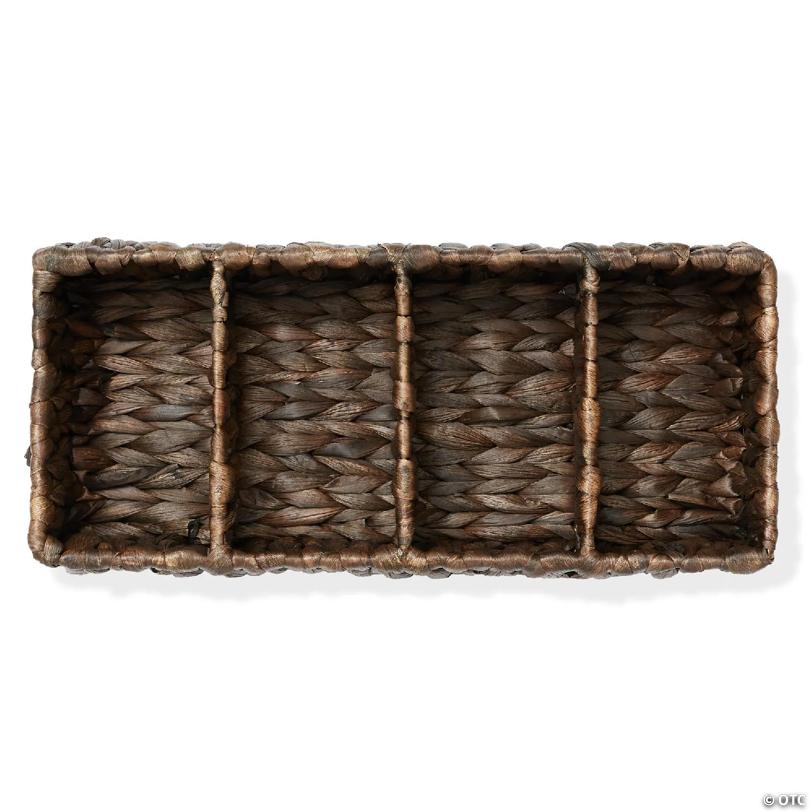 Casafield Set of 2 Storage Baskets with 4 Sections, Wicker Bathroom Organizers, Espresso
