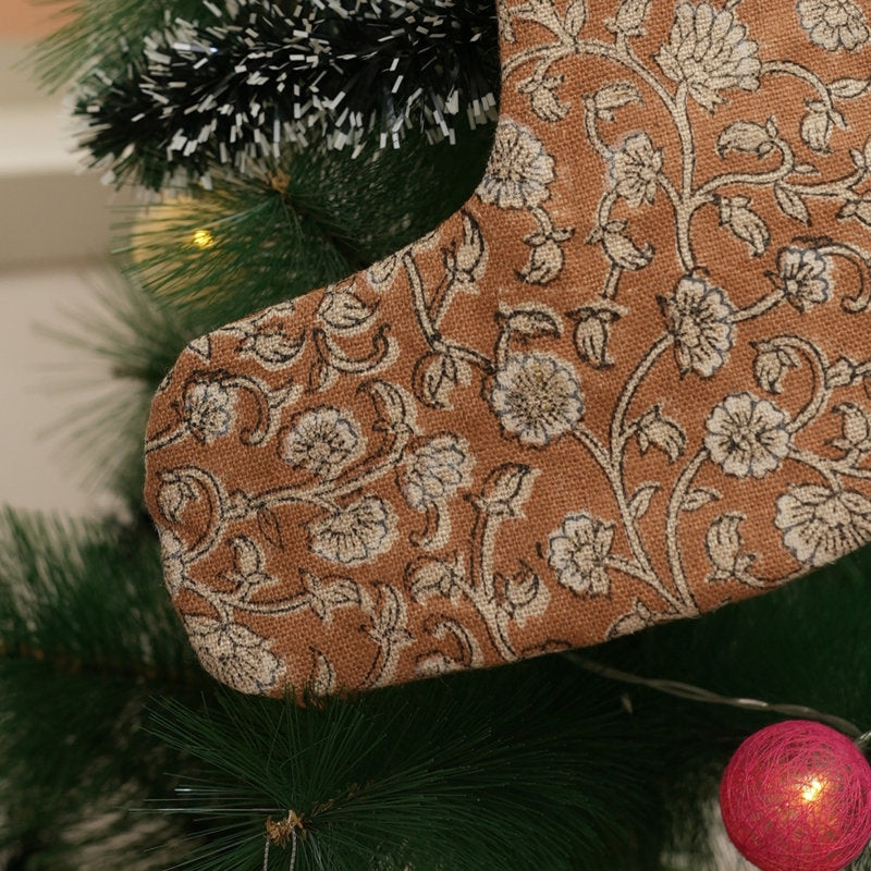 Celebrate the Holidays Handmade Block Print Christmas Stocking Durable Design- Himachal