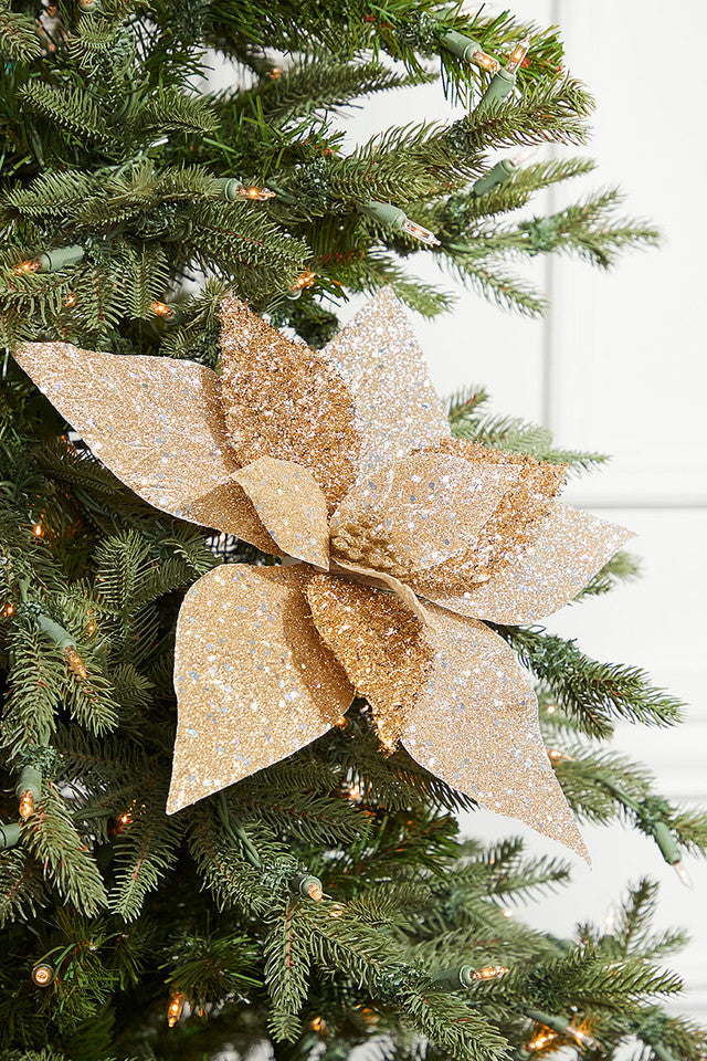 19-Inch Champagne Metallic Poinsettia Stem for Elegant Holiday Arrangements