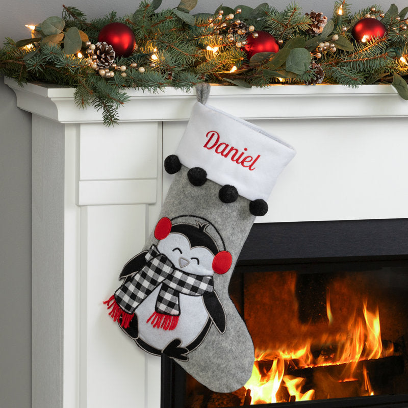 Check Scarf Penguin Character Stocking