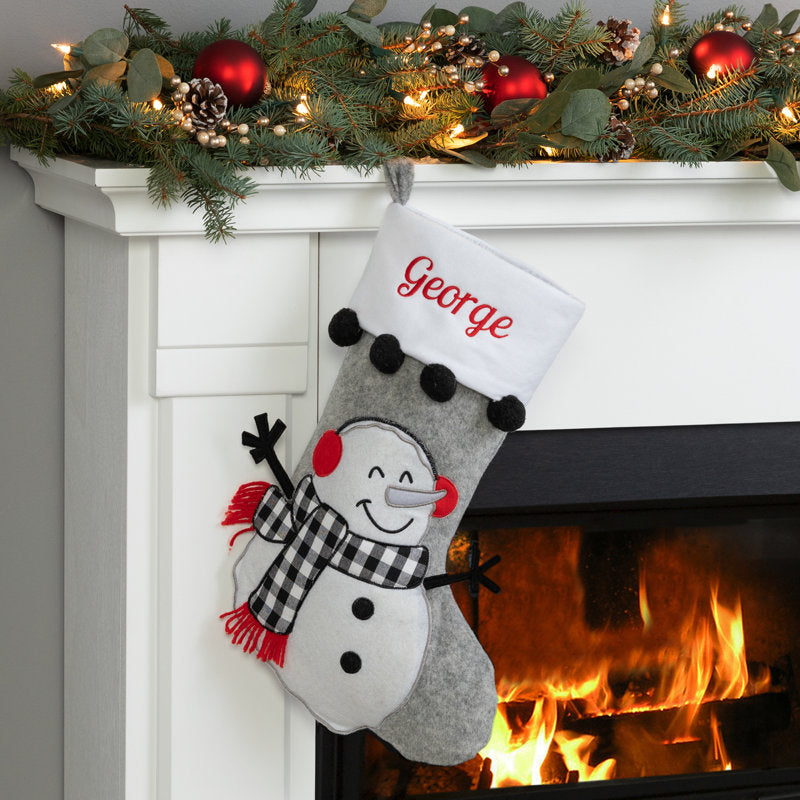 Check Snowman Character Personalized Stocking