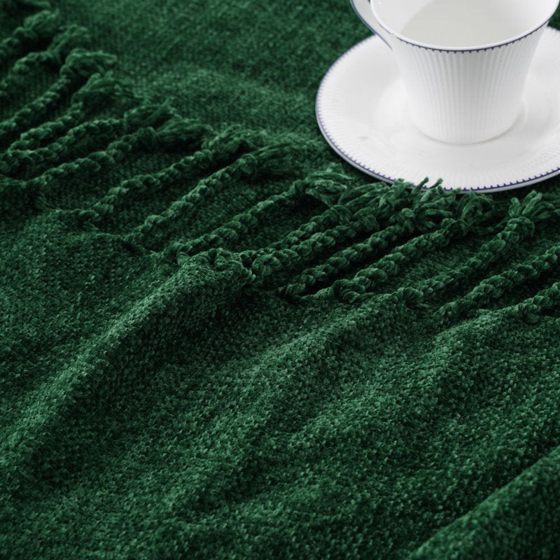 Chenille Velvety Throw Blanket, Decorative Fringe Throw Blanket for Bed 50"x60"