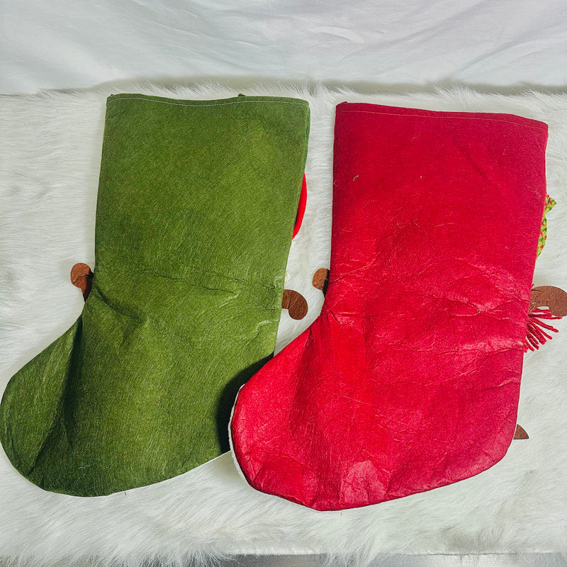 Christmas Embroidered Stockings 2 Pack, Big Size Burlap Plaid Style Stockings Xmas Home Decor