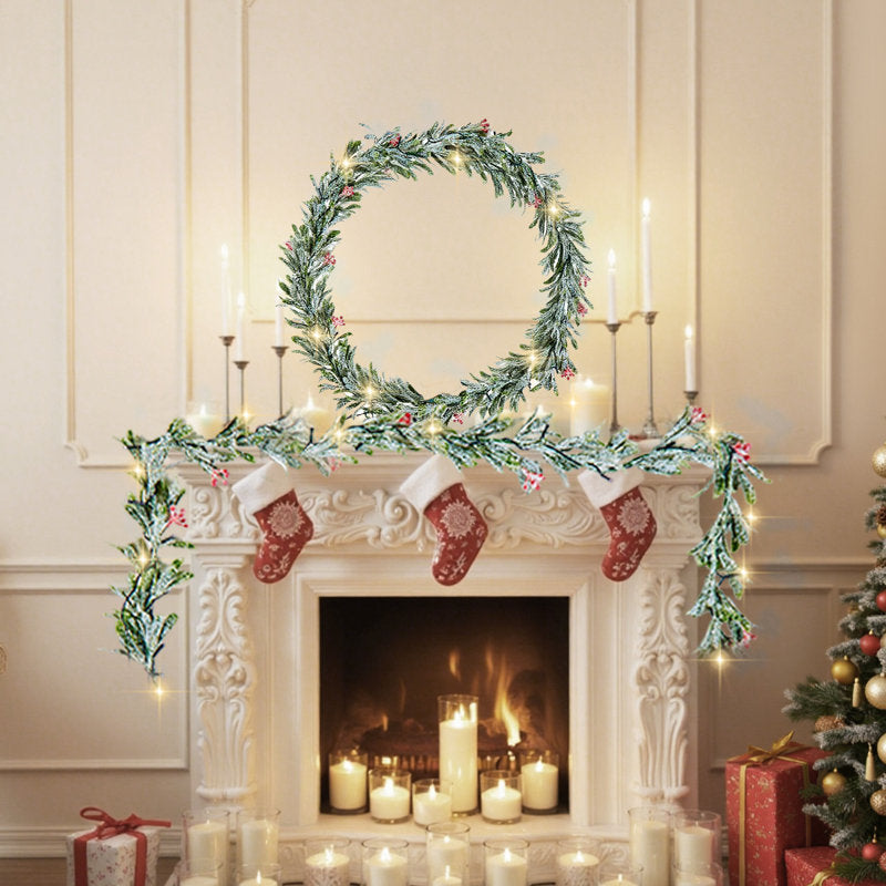 5 ft Christmas Garland draped across a fireplace mantel
