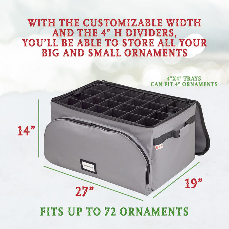 Christmas Ornament Storage Box Hold Up To 72-4 Inch Ornaments With 3 Individual Trays