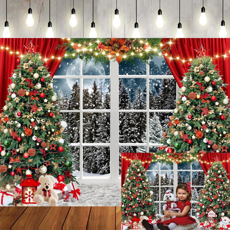 Christmas Photography Backdrop Winter Christmas Window Fireplace Decoration Backdrop Christmas Party Banner Decorations Photo Backdrops Xmas Photo Booth Props Backdrop 236