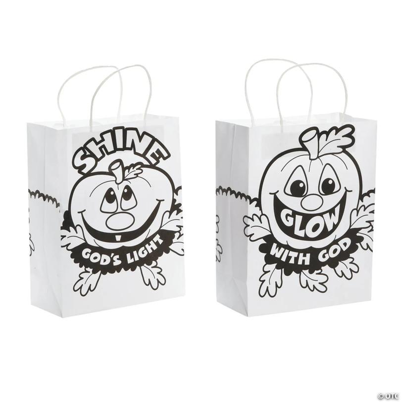 Color Your Own Medium Christian Pumpkin Gift Bags - 12 Pc.