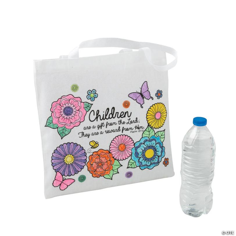 Color Your Own Medium Religious Mother's Day Tote Bags - 12 Pc.
