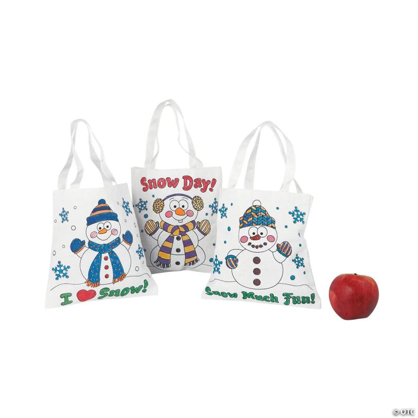 Color Your Own Mini Snowman Nonwoven Tote Bags - 12 Pc.