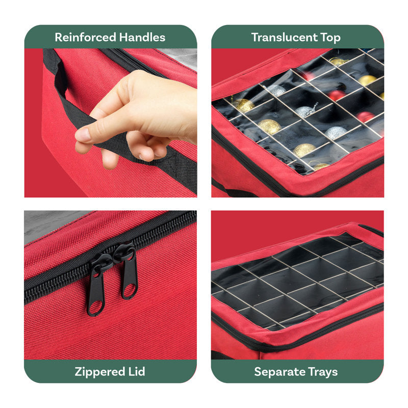 DTX Intl Ornament Storage Box - Zippered Lid Organizer with 48 Individual Compartments and Dividers
