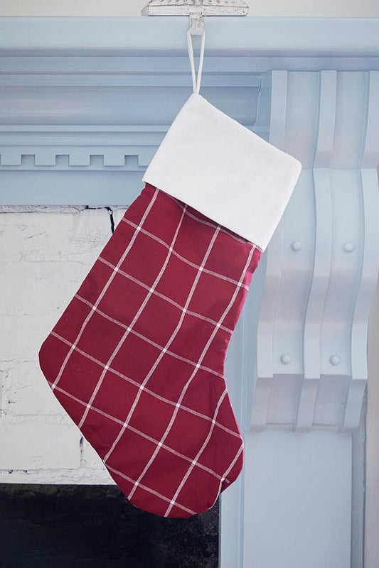 Burgundy Stocking with White Stripes for Classic Holiday Decor