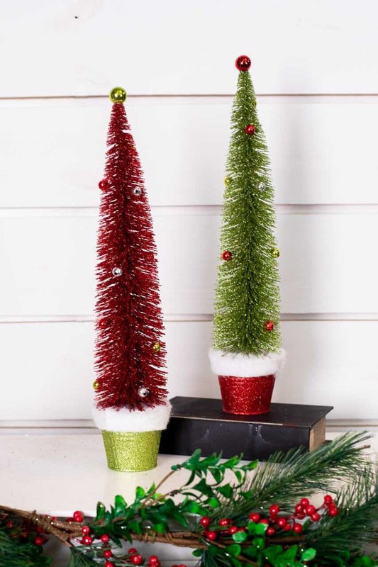 Bottle Brush Very Merry Tree Festive Mini Christmas Tree Decoration for Holiday Displays