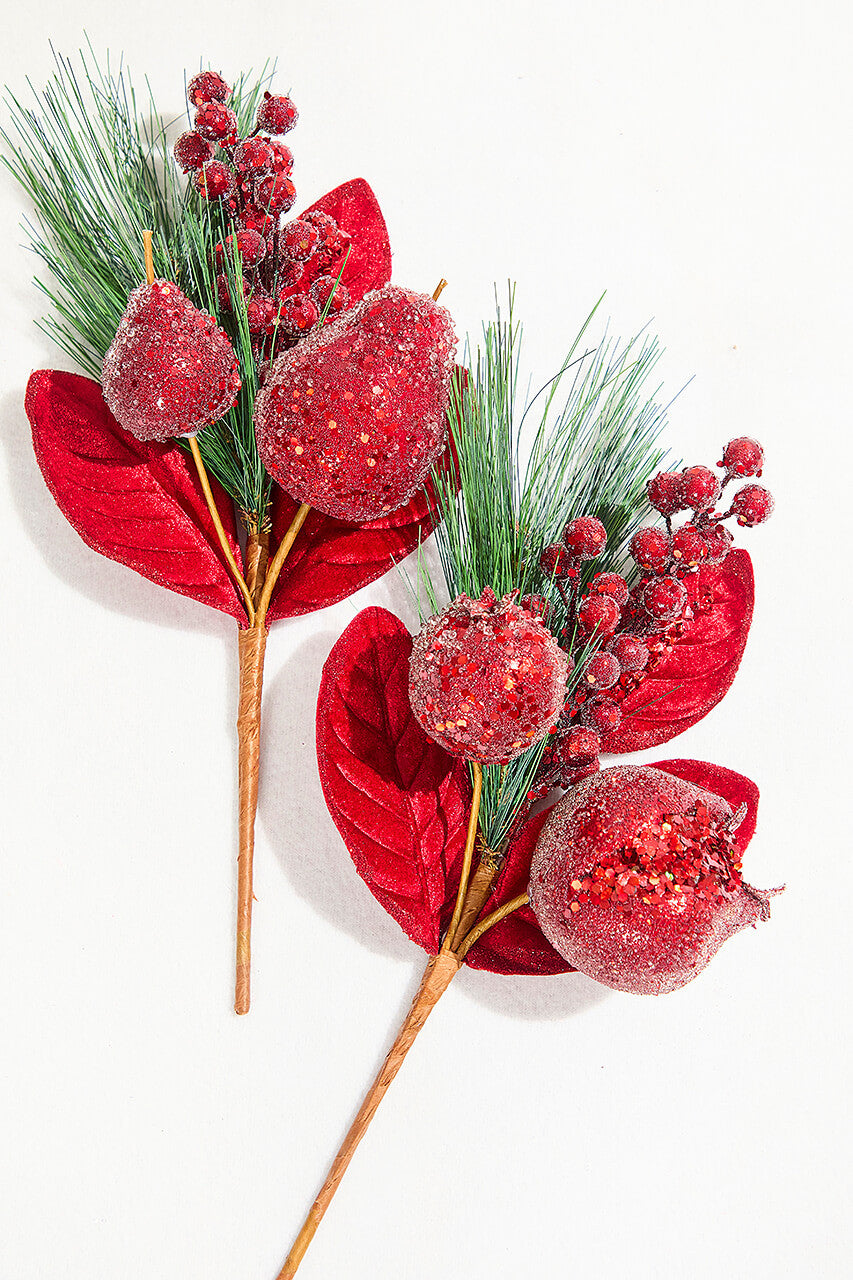 14"-15" Pomegranate & Pear Decorative Pick for Holiday Arrangements