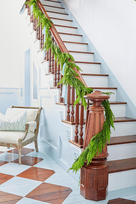 192” Real Touch Norfolk Pine Garland Extra-Long Faux Greenery for Staircases, Mantels & Holiday Decor
