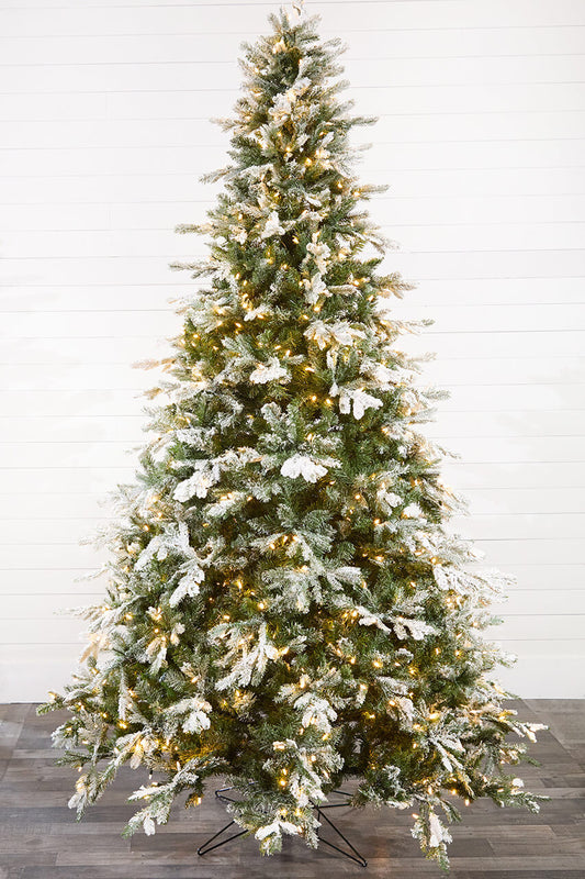9' Snow Tip Aspen Tree with 1,000 LED Lights Lush Flocked Artificial Christmas Tree