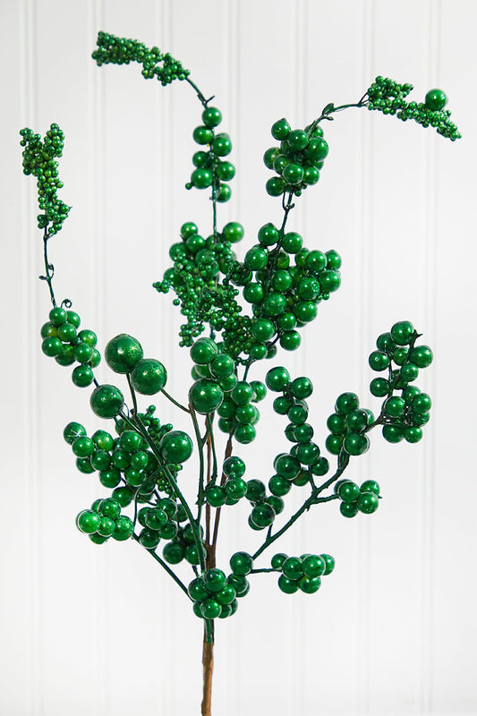 18" Emerald Metallic Dew Berry Spray Elegant Holiday Decor Accent