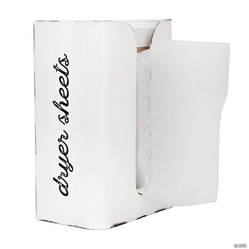 Dryer Sheet Dispenser; White Enamelware Vertical Style Fabric Softener Sheet Holder