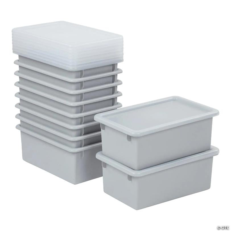 ECR4Kids Cubby Storage Bin with Lid, Multipurpose Organization, Light Grey, 10-Piece