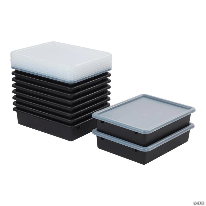 ECR4Kids Letter Size Tray with Lid, Black, 10-Piece